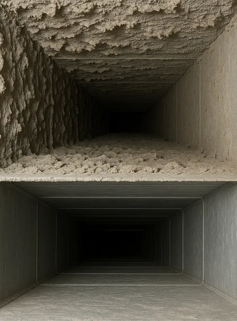 Before and after duct cleaning in New Territory Texas home